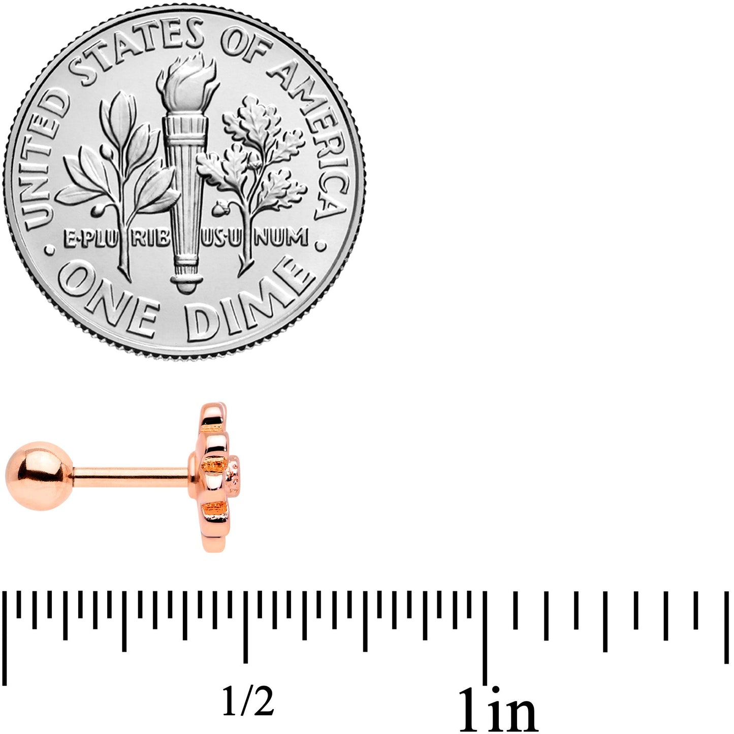 16G 1/4 Clear Gem Rose Gold Tone Pink Flower Cartilage Earring