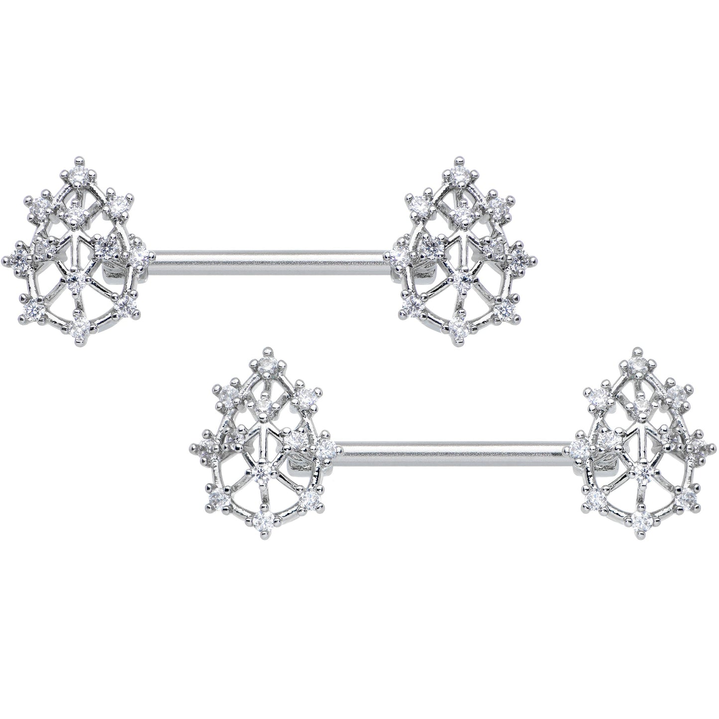 14G 9/16 Clear CZ Gem Constellation Barbell Nipple Ring Set