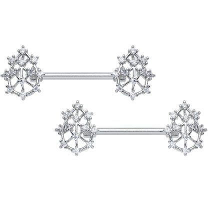 14G 9/16 Clear CZ Gem Constellation Barbell Nipple Ring Set