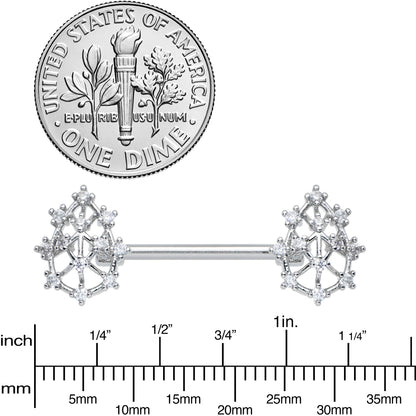 14G 9/16 Clear CZ Gem Constellation Barbell Nipple Ring Set