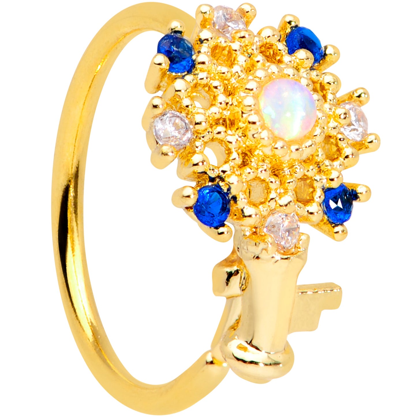 20G 5/16 White Synthetic Opal Gold Tone Key Nose Hoop