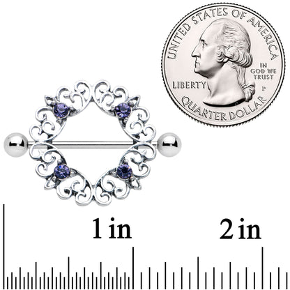 14G 9/16 Purple Gem Filigree Valentines Day Nipple Shield Set