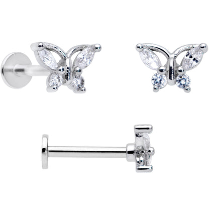 16G 5/16 Clear CZ Gem Flower Butterfly Labret Tragus Set of 3