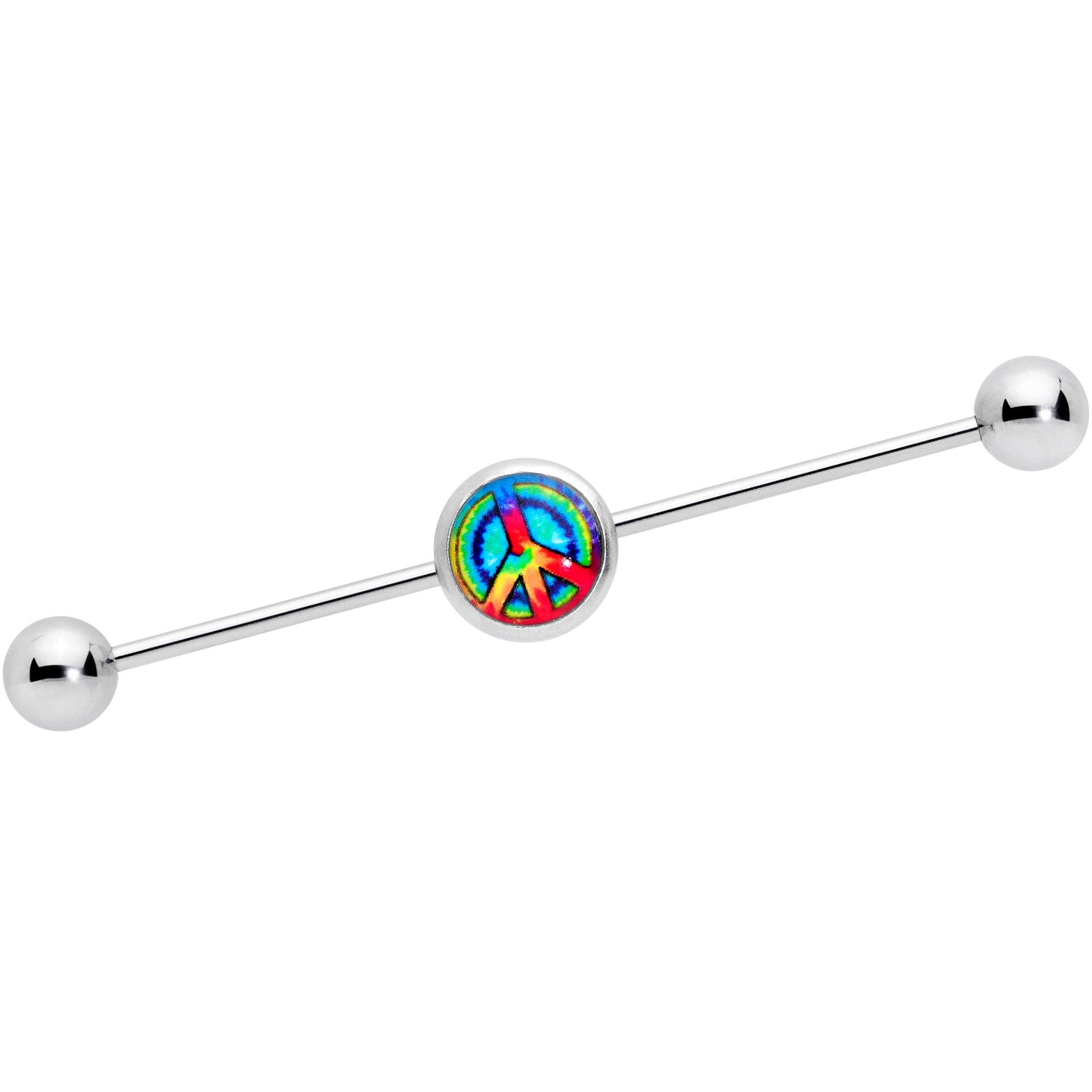 14G Rainbow Tie Dye Peace Sign Industrial Barbell 38mm
