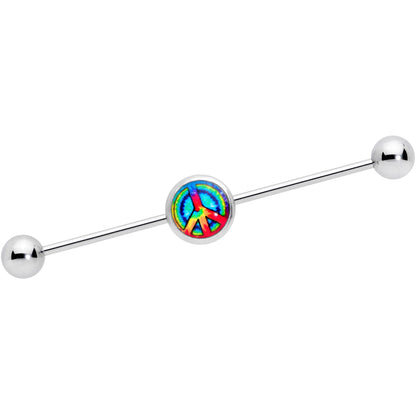 14G Rainbow Tie Dye Peace Sign Industrial Barbell 38mm