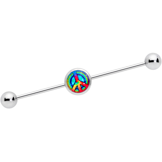14G Rainbow Tie Dye Peace Sign Industrial Barbell 38mm
