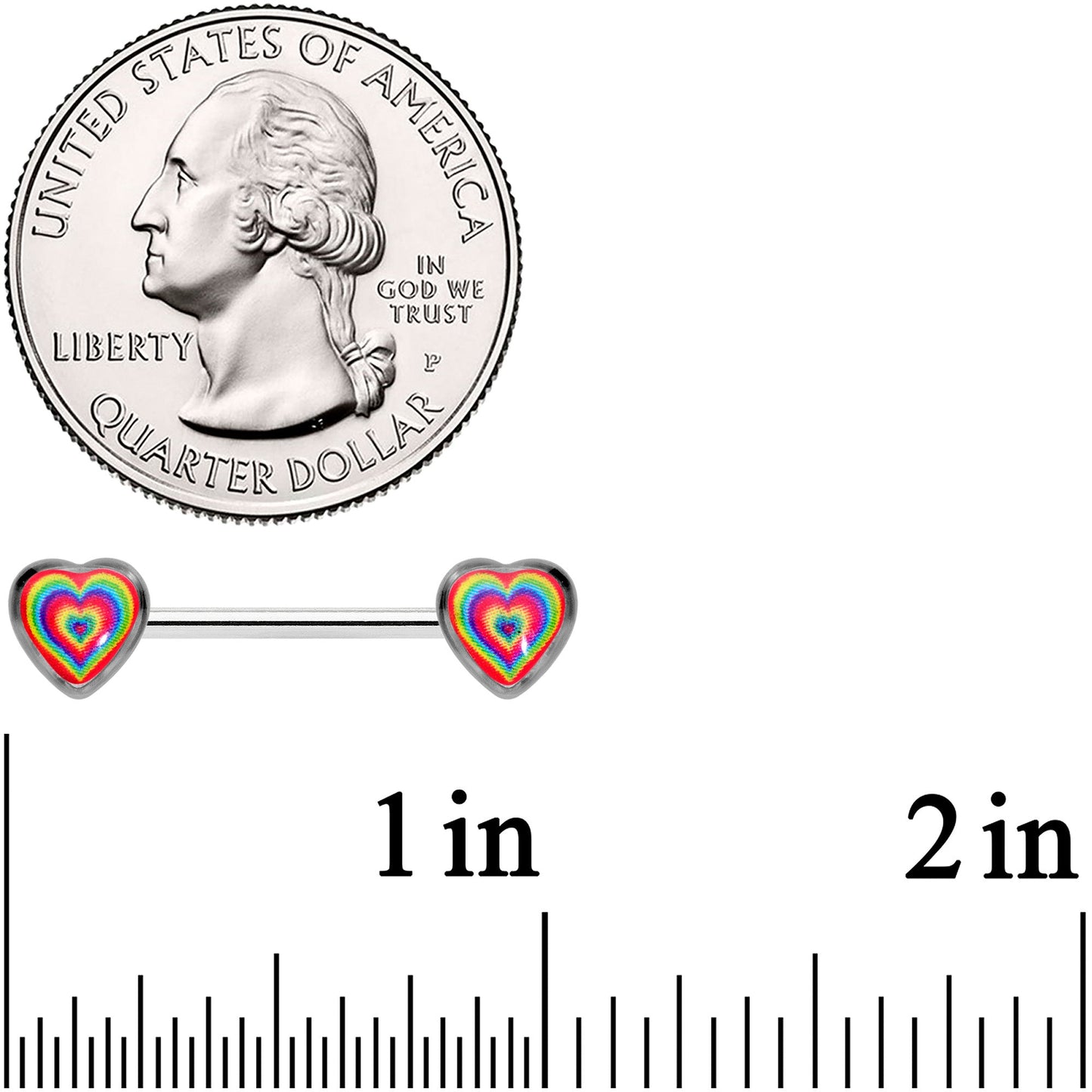 14G 9/16 Rainbow Tie Dye Heart Valentines Day Nipple Ring Set