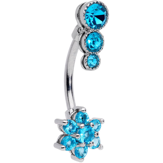 Blue CZ Gem Triple Drop Flower Belly Ring