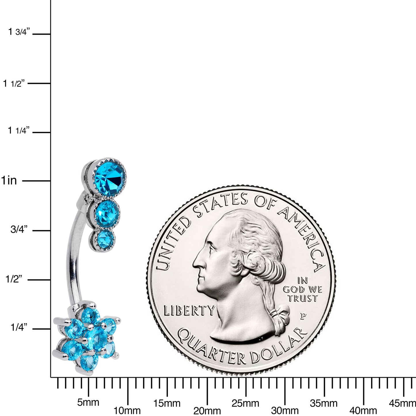 Blue CZ Gem Triple Drop Flower Belly Ring