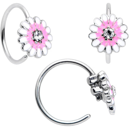 20G 5/16 1/4 Pink CZ Gem Daisy Nose Hoop Bone L Shape Set of 4