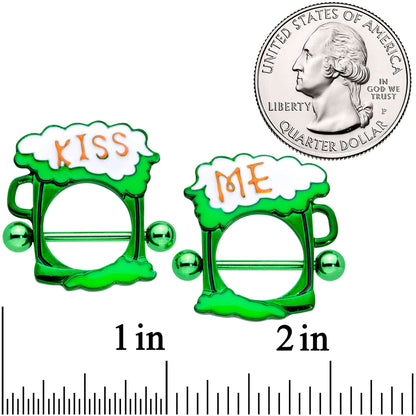 14G 9/16 Green Kiss Me St Patricks Day Beer Nipple Shield Set