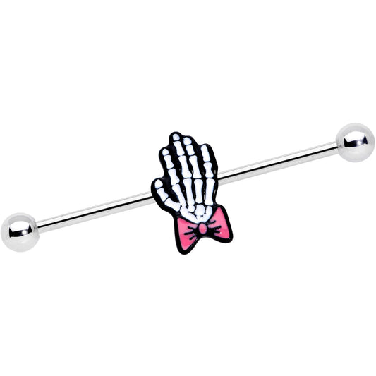 14G Skeleton Hand Bow Halloween Industrial Barbell 38mm