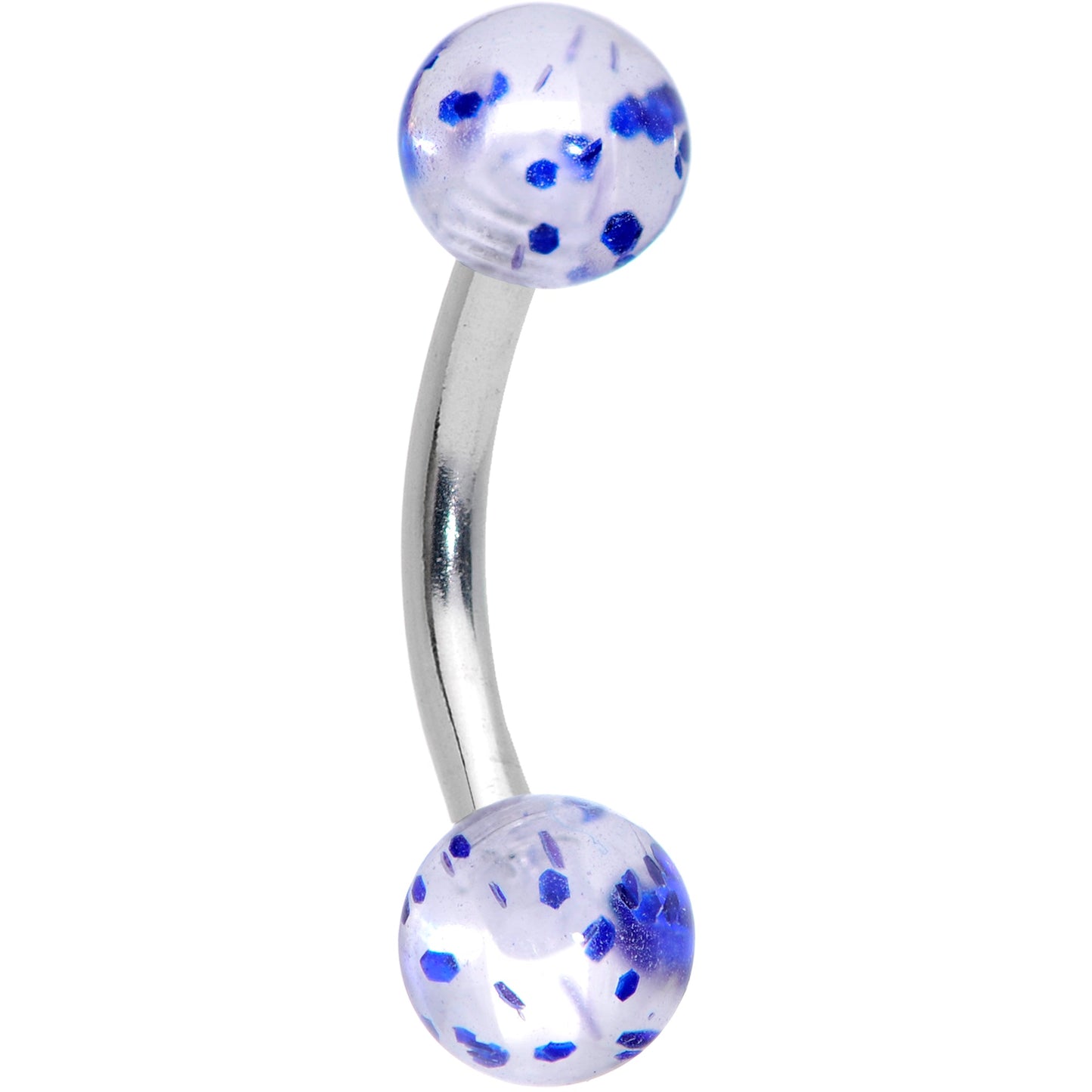 16G 5/16 Clear Blue Glitter Ends Curved Barbell