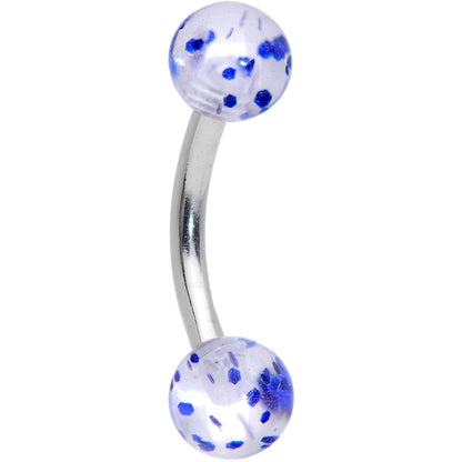 16G 5/16 Clear Blue Glitter Ends Curved Barbell