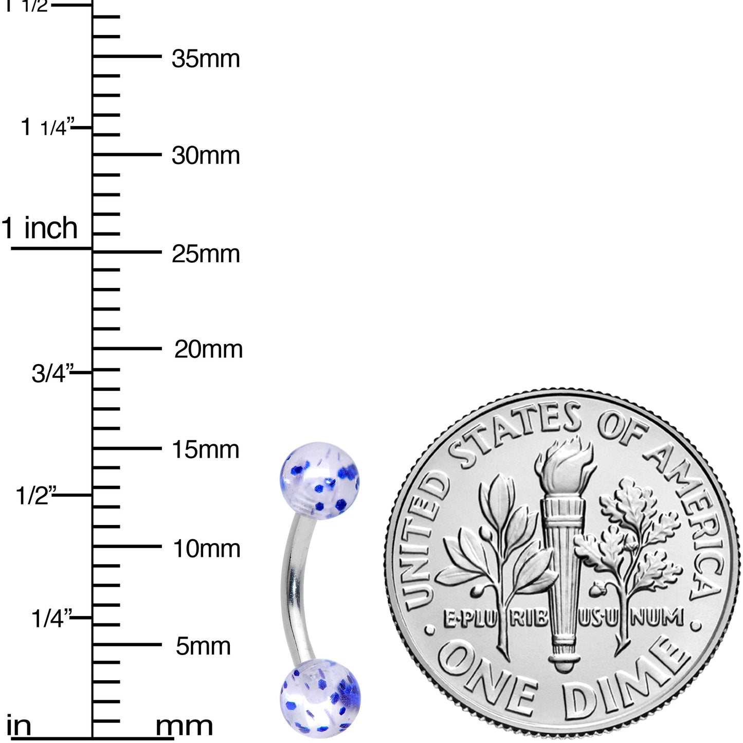 16G 5/16 Clear Blue Glitter Ends Curved Barbell