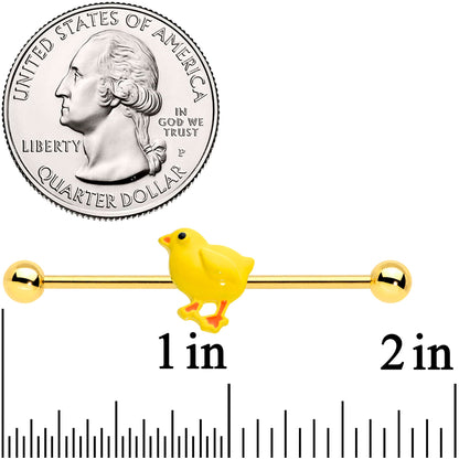 14G Gold Tone Yellow Easter Chick Industrial Barbell 38mm