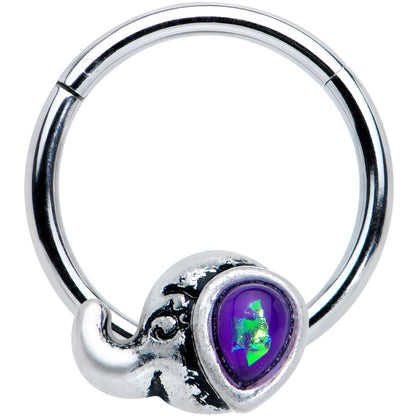 16G 3/8 Blue Faux Opal Elegant Elephant Hinged Segment Ring
