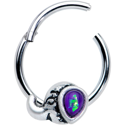 16G 3/8 Blue Faux Opal Elegant Elephant Hinged Segment Ring