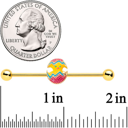 14G Gold Tone Red Fancy Easter Chick Industrial Barbell 38mm