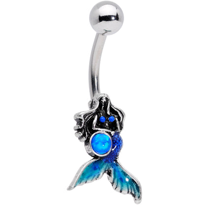 Blue Synthetic Opal Blue Tail Mermaid Belly Ring