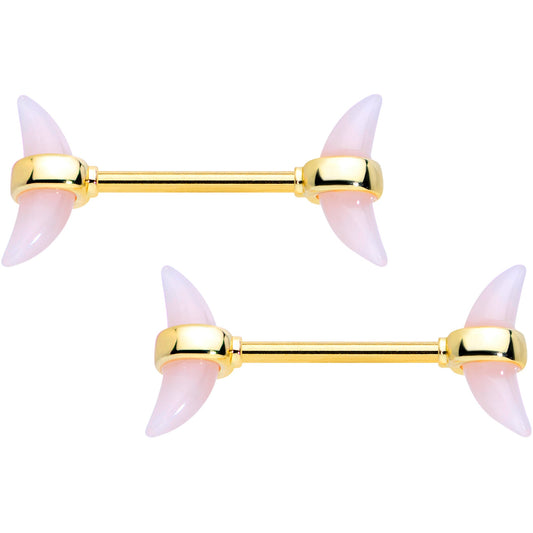 14G 9/16 Pink Gem Gold Tone Crescent Barbell Nipple Ring Set