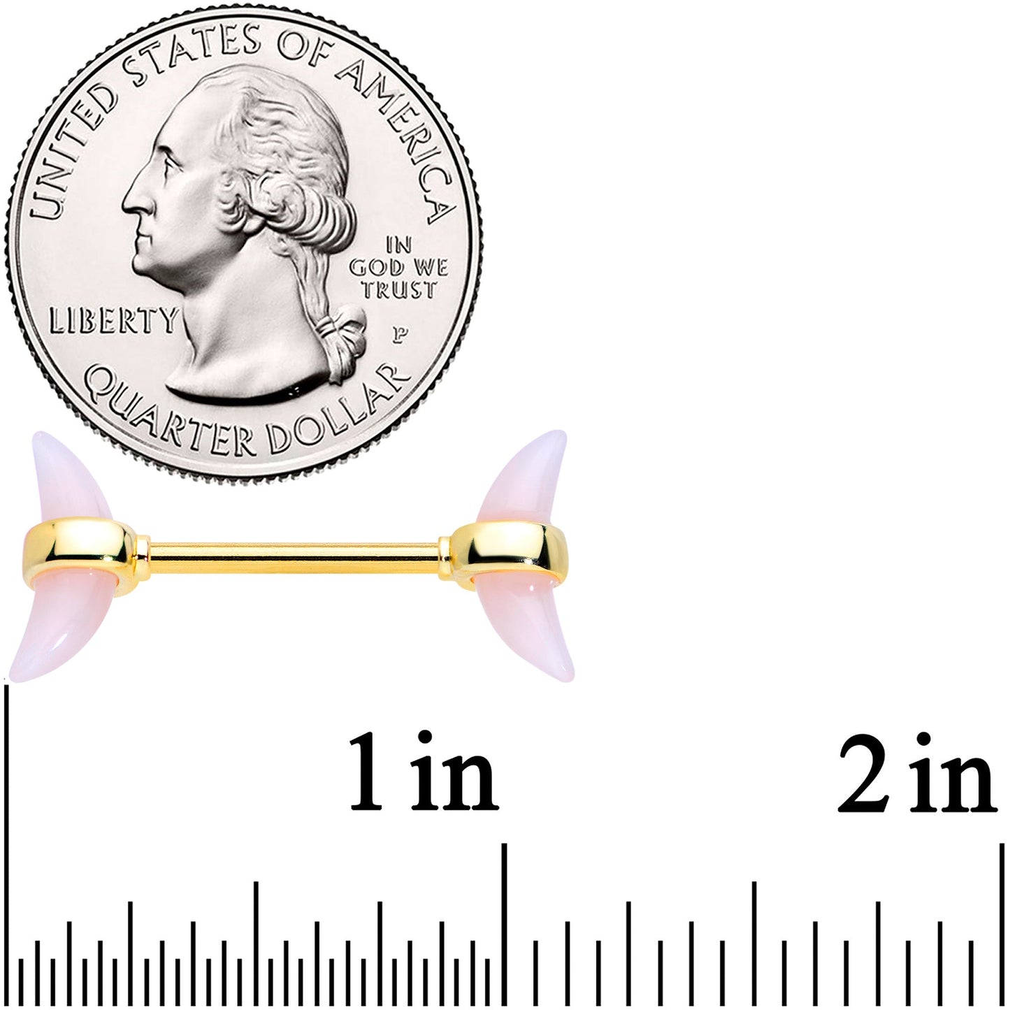 14G 9/16 Pink Gem Gold Tone Crescent Barbell Nipple Ring Set