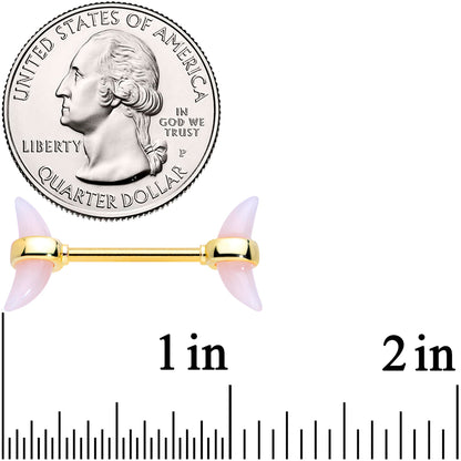 14G 9/16 Pink Gem Gold Tone Crescent Barbell Nipple Ring Set