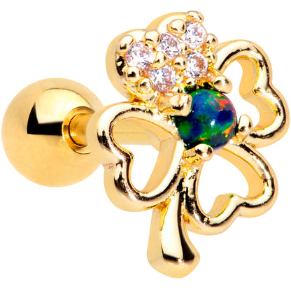 16G 1/4 Green Synthetic Opal Gold Tone Shamrock Cartilage Tragus