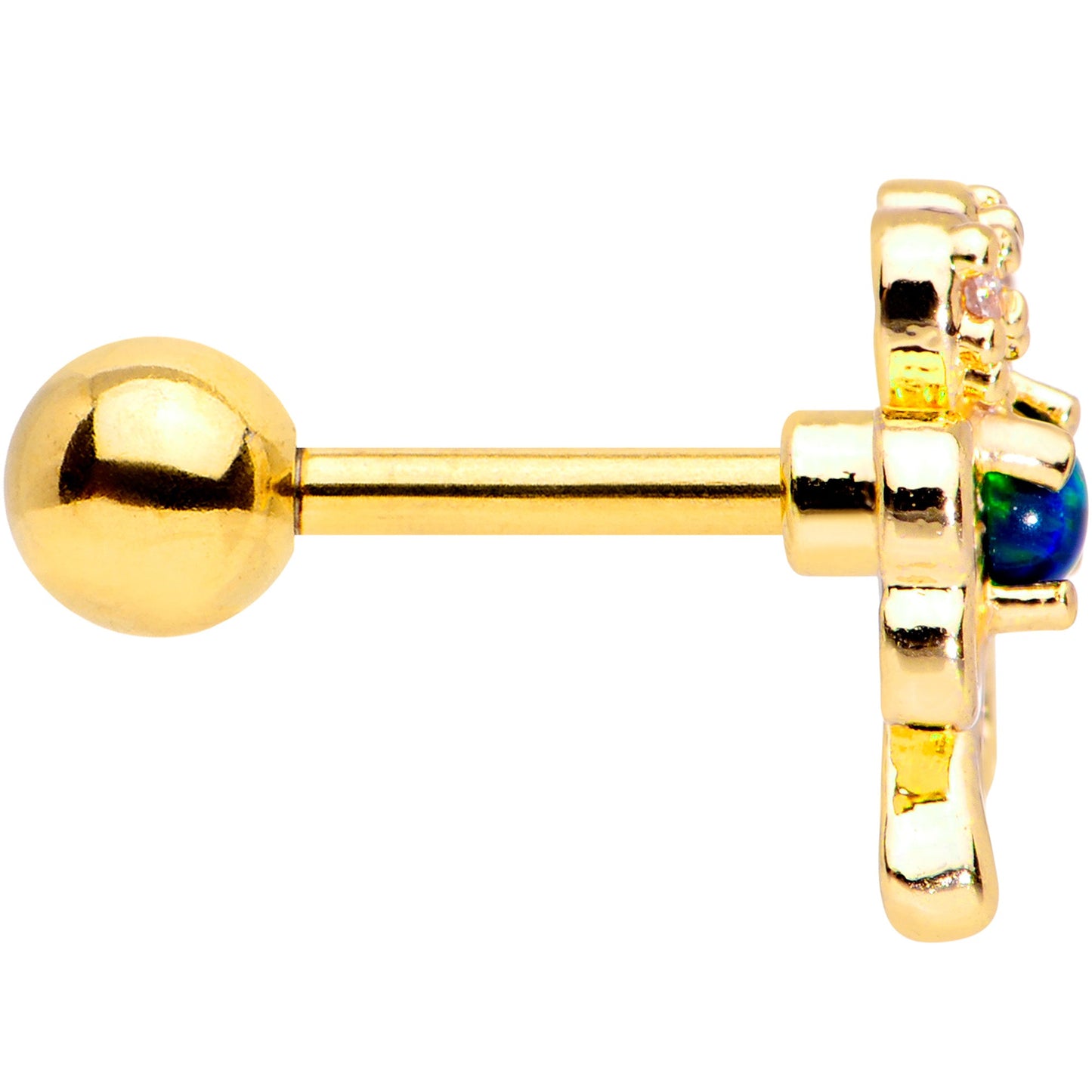 16G 1/4 Green Synthetic Opal Gold Tone Shamrock Cartilage Tragus