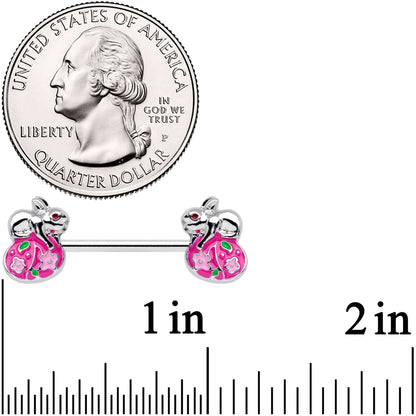 14G 9/16 Pink Gem Pink Easter Egg Bunny Barbell Nipple Ring Set