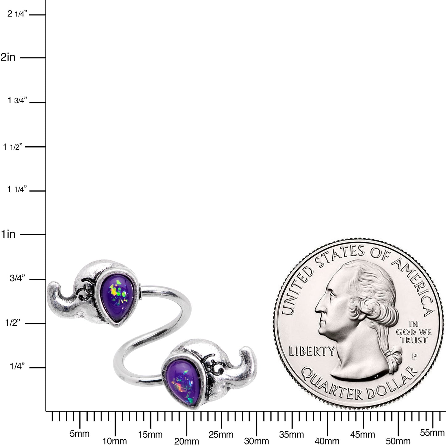 Blue Faux Opal Elegant Elephants Spiral Twister Belly Ring