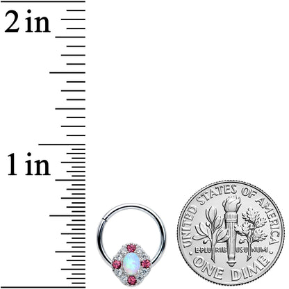 16G 3/8 White Synthetic Opal Glam Oval Hinged Segment Ring