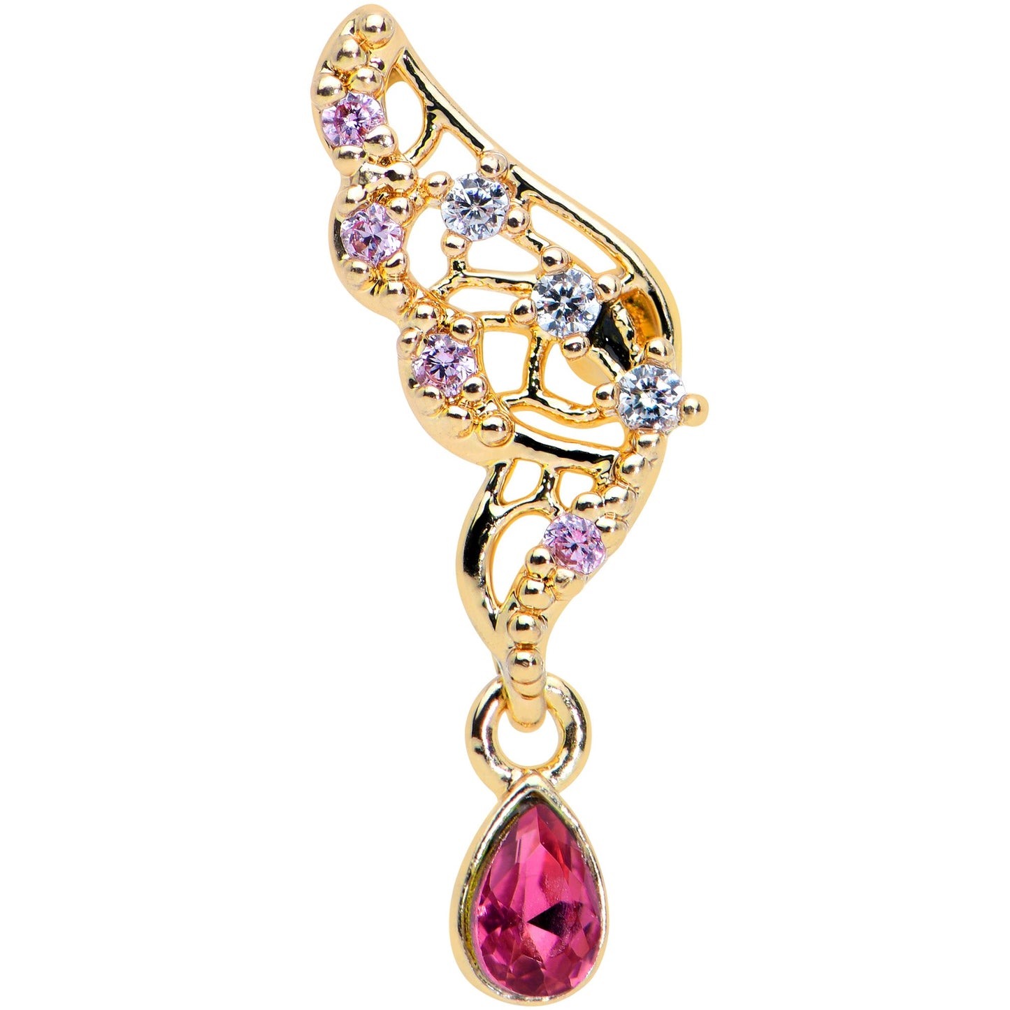 16G 1/4 Clear Red Gem Gold Tone Airy Wing Cartilage Tragus