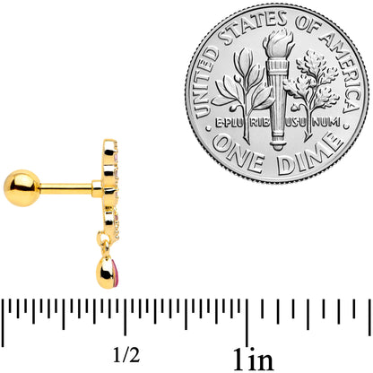 16G 1/4 Clear Red Gem Gold Tone Airy Wing Cartilage Tragus