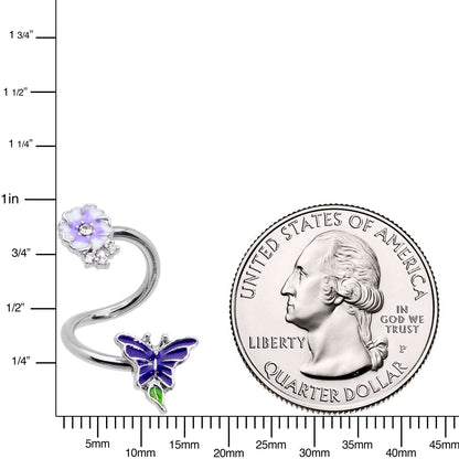 Clear CZ Gem Flower Blue Butterfly Spiral Twister Belly Ring