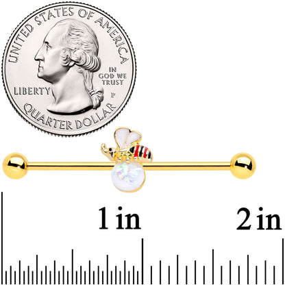 14G White Faux Opal Gold Tone Insect Industrial Barbell 38mm