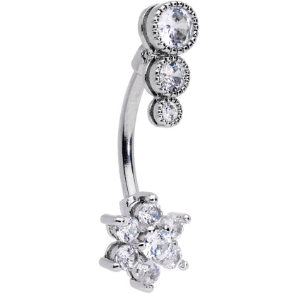 Clear CZ Gem Triple Drop Flower Belly Ring