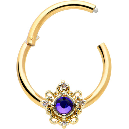 16G 3/8 Purple Tourmaline Gold Tone Filigree Hinged Segment Ring