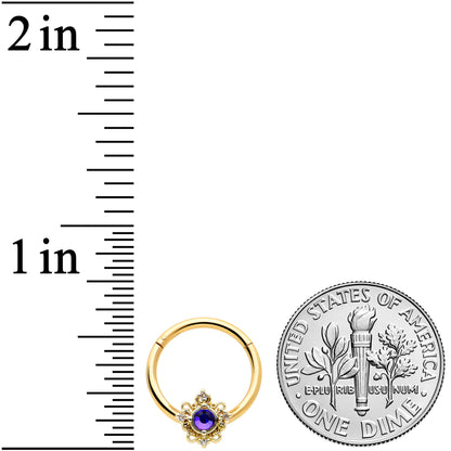 16G 3/8 Purple Tourmaline Gold Tone Filigree Hinged Segment Ring