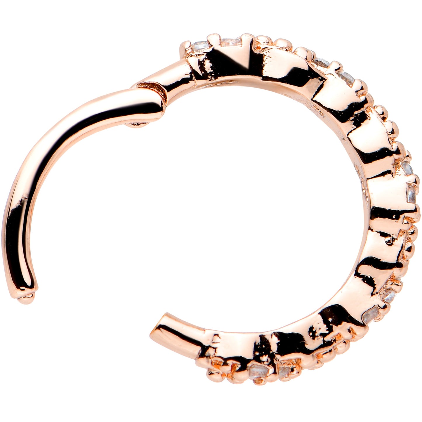 16G 3/8 Clear CZ Gem Rose Gold Tone Textured Hinged Segment Ring