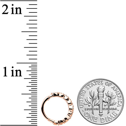 16G 3/8 Clear CZ Gem Rose Gold Tone Textured Hinged Segment Ring