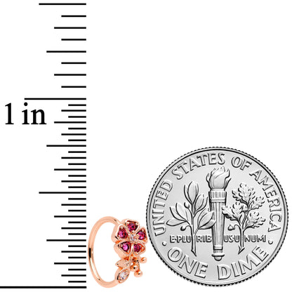 20G 5/16 Clear Pink Gem Rose Gold Tone Heart Flower Nose Hoop