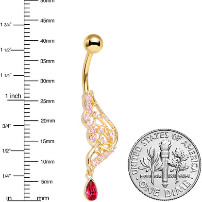 Clear Red Gem Gold Tone Airy Wing Dangle Belly Ring