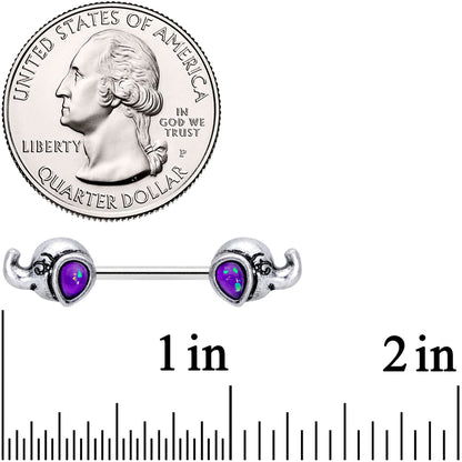 14G 9/16 Blue Faux Opal Elegant Elephant Barbell Nipple Ring Set