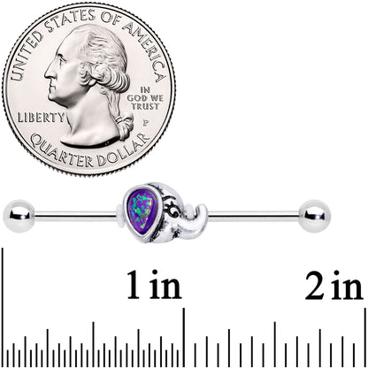 14G Blue Faux Opal Elegant Elephant Industrial Barbell 38mm