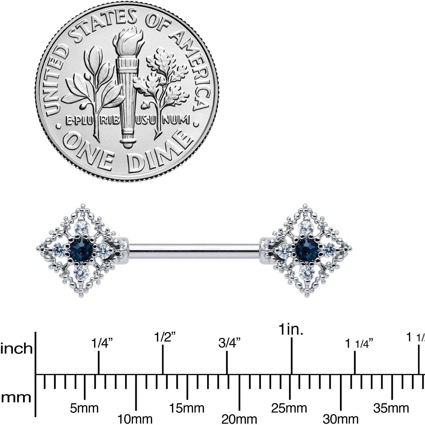 14G 9/16 Clear Blue Gem Textured Rhombus Cross Nipple Ring Set