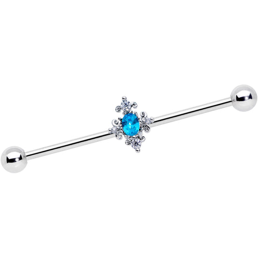 14G Blue Gem Renaissance Cross Industrial Barbell 38mm