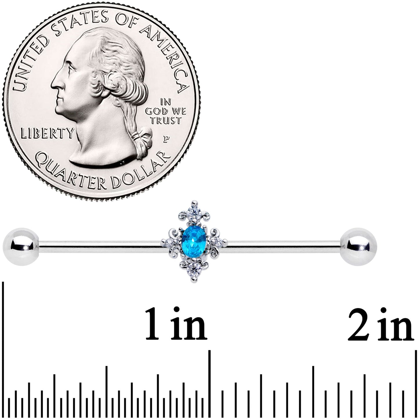 14G Blue Gem Renaissance Cross Industrial Barbell 38mm