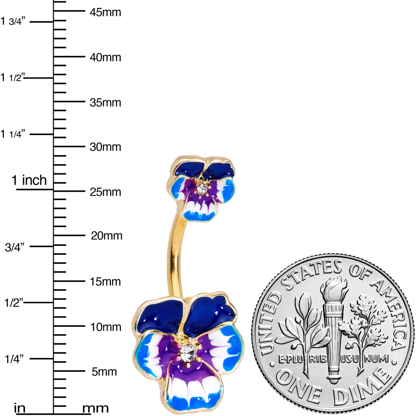 Clear Gem Gold Tone Blue Spring Flower Double Mount Belly Ring