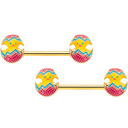 14G 9/16 Gold Tone Red Fancy Easter Chick Barbell Nipple Ring Set